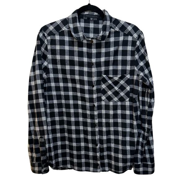 Sanctuary Plaid Snap Button Long Sleeve Shirt Size M - Picture 1 of 6